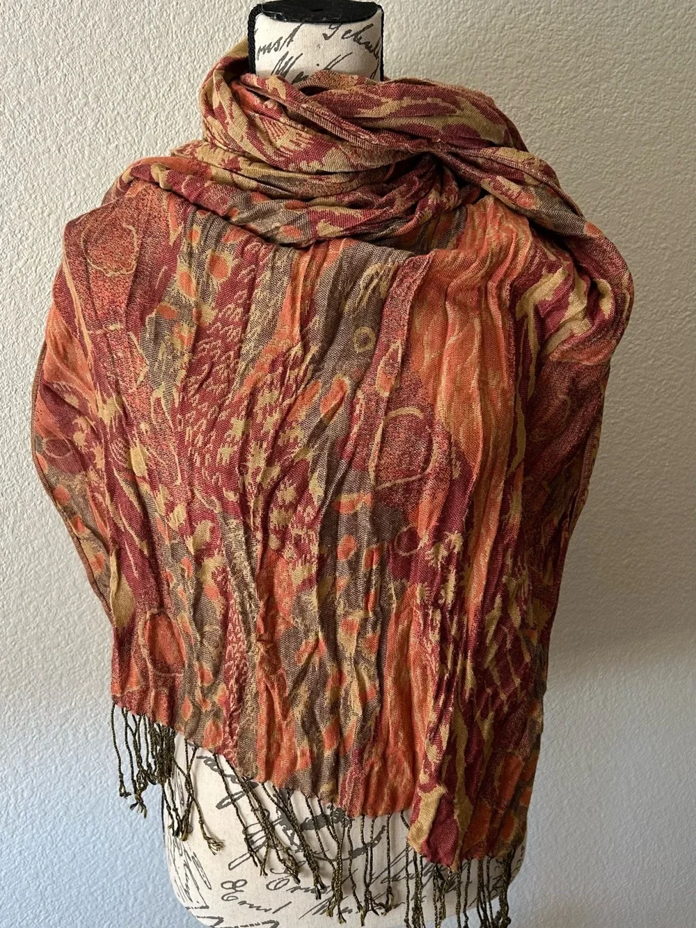 Lightweight Autumnal wrap Scarf - Multicolor Rust & Gold